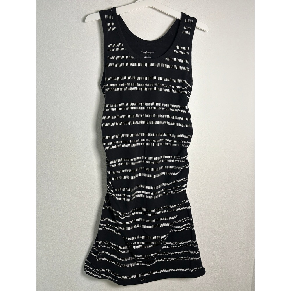Liz Lange Maternity Target Black White Dash Stripe Ruched Tank Dress Large‎ L